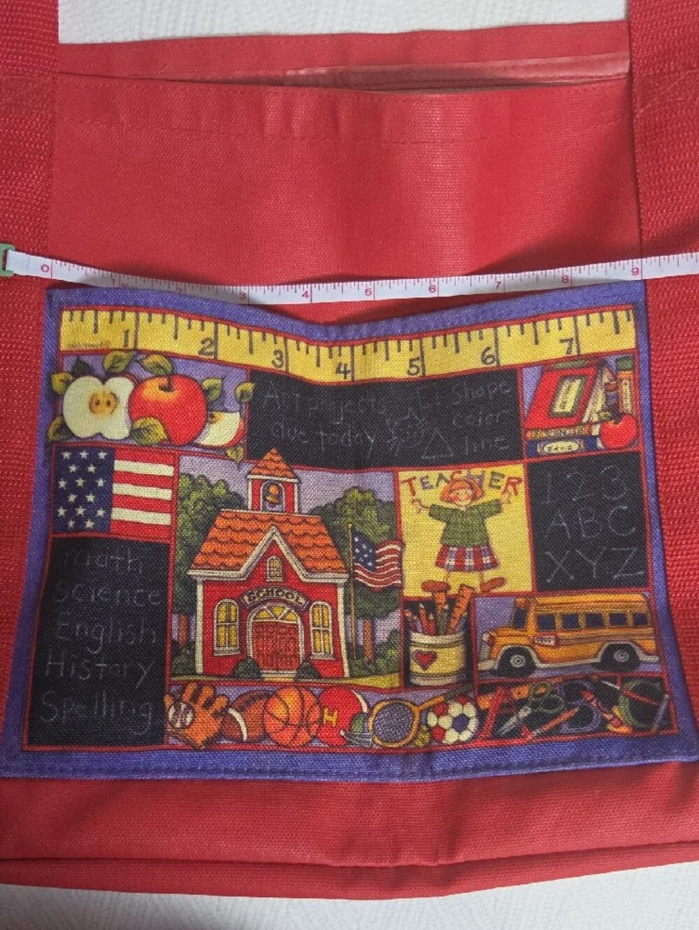 Vintage School Teacher Tote Bag Red Canvas Front Pocket Gregg Back to School